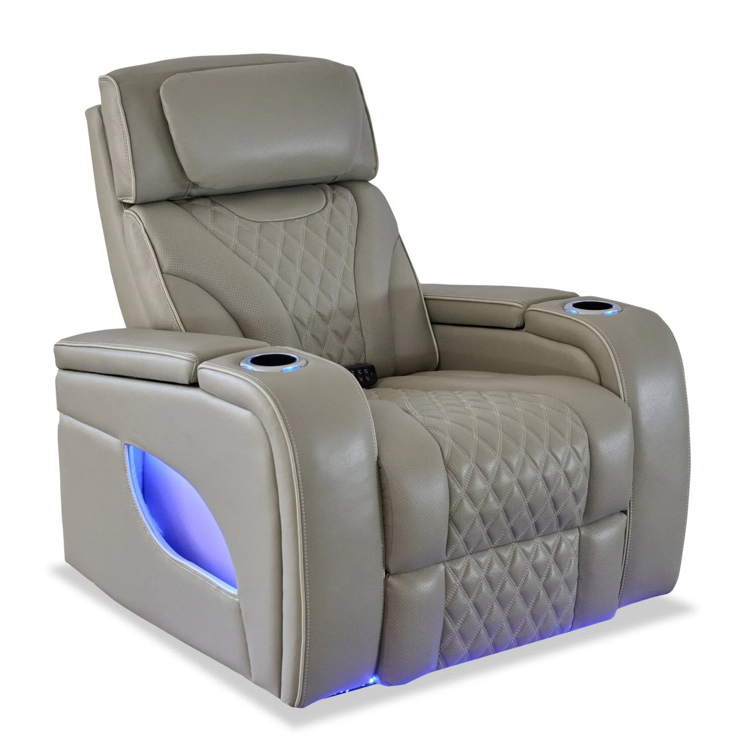 Drake Genuine Leather Power Recliner with Massage Function and Power Headrest - Grey - Image 6