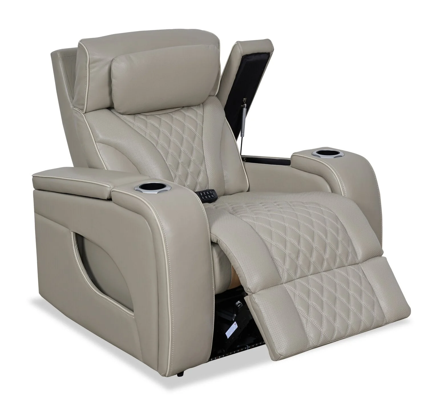 Drake Genuine Leather Power Recliner with Massage Function and Power Headrest - Grey - Image 7