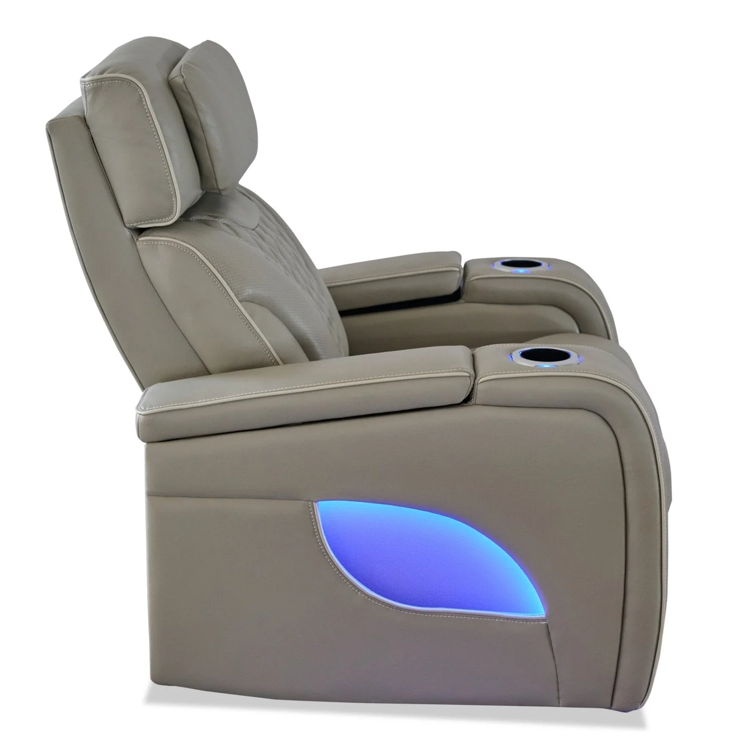 Drake Genuine Leather Power Recliner with Massage Function and Power Headrest - Grey - Image 9