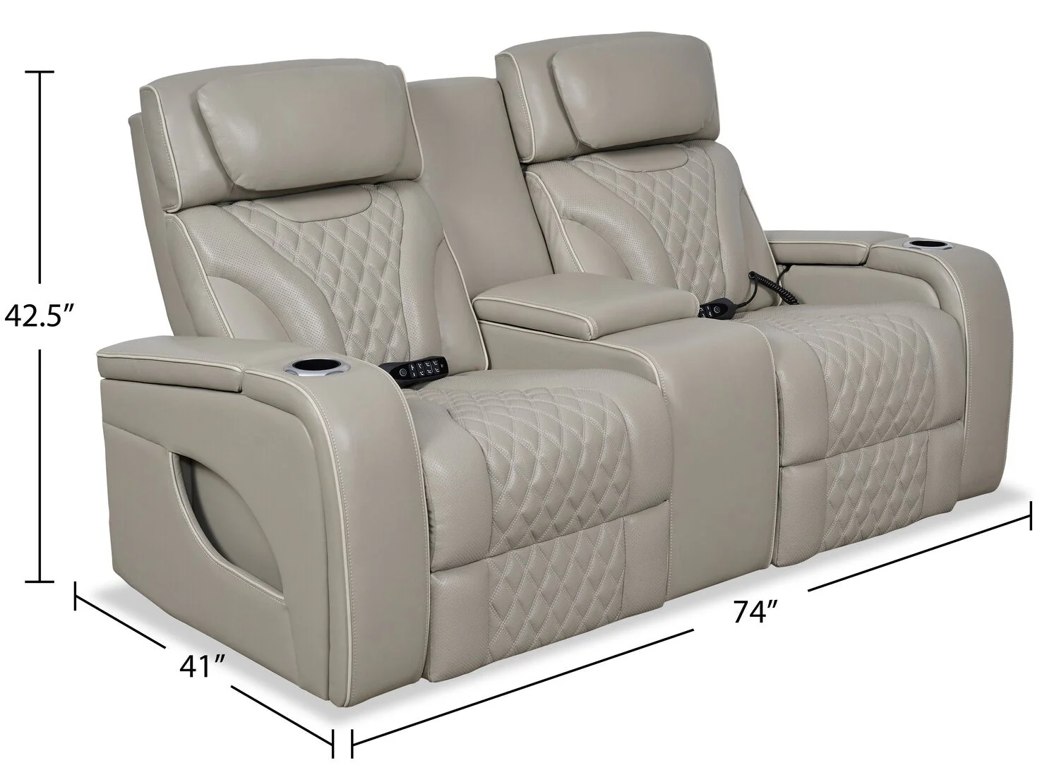 Drake Genuine Leather Power Reclining Loveseat with Massage Function and Power Headrests - Grey - Image 10