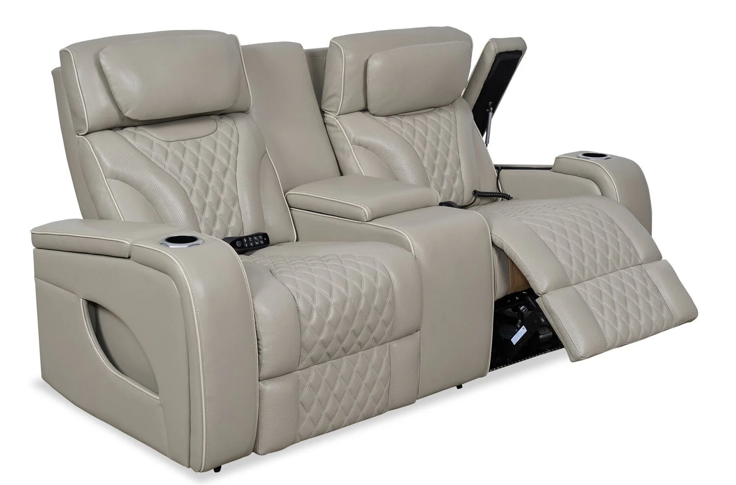 Drake Genuine Leather Power Reclining Loveseat with Massage Function and Power Headrests - Grey - Image 6