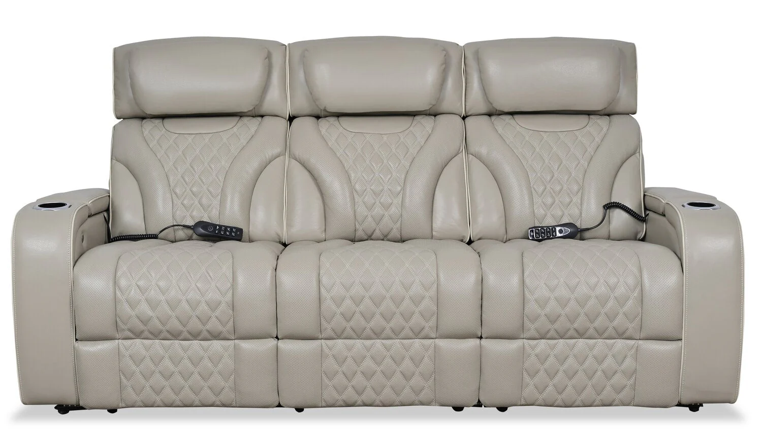 Drake Genuine Leather Power Reclining Sofa with Massage Function and Power Headrests - Grey