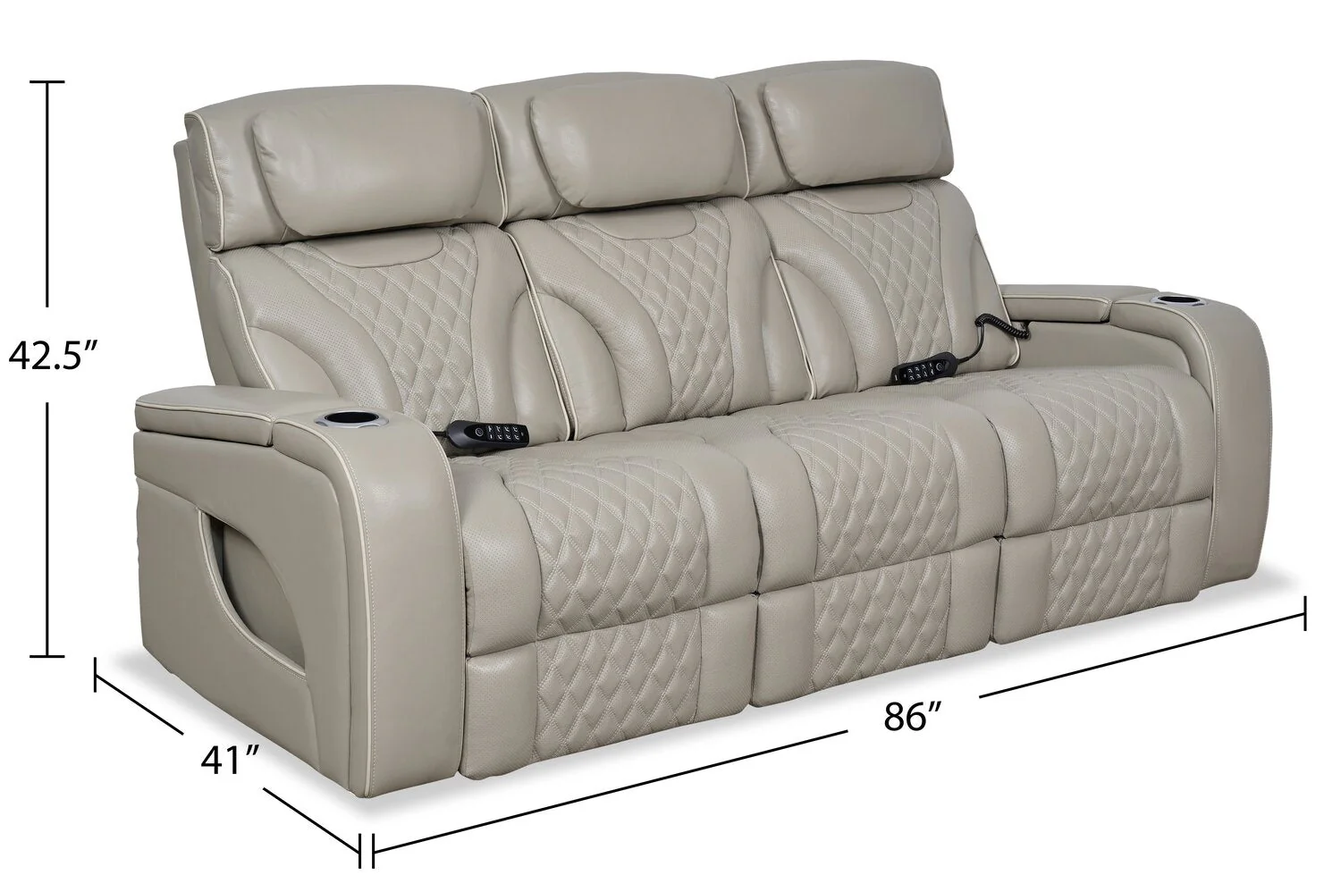 Drake Genuine Leather Power Reclining Sofa with Massage Function and Power Headrests - Grey - Image 10