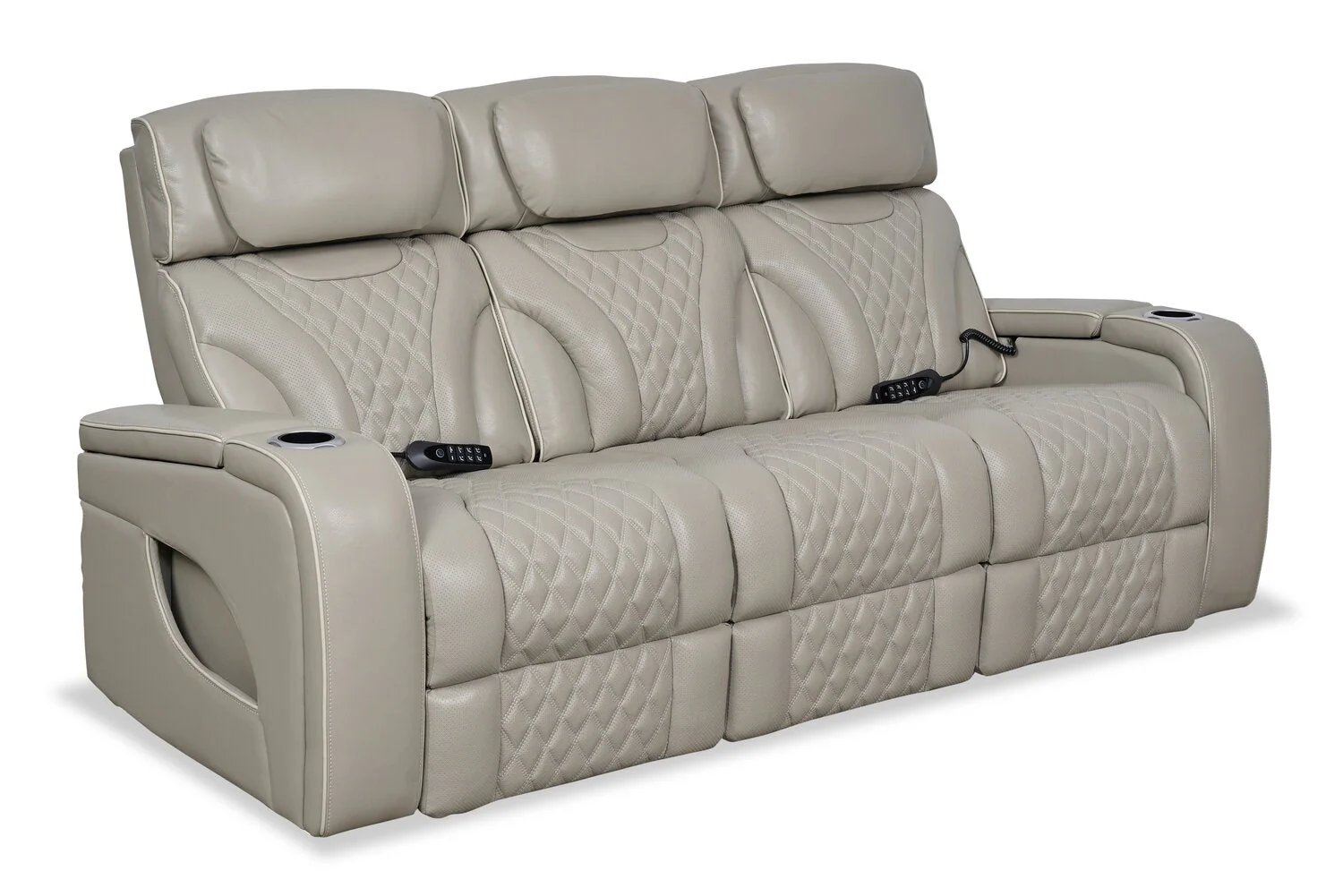 Drake Genuine Leather Power Reclining Sofa with Massage Function and Power Headrests - Grey - Image 2