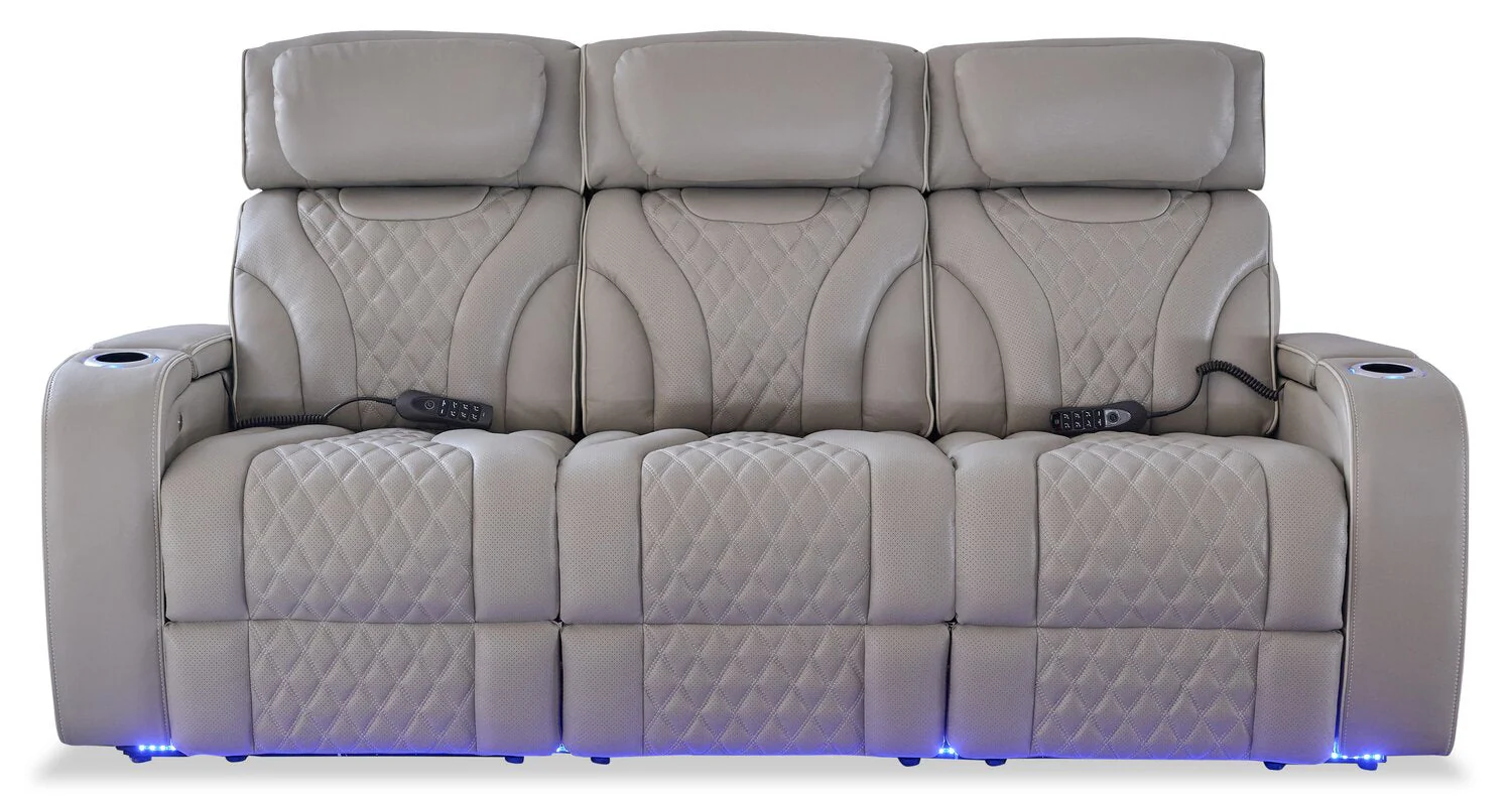 Drake Genuine Leather Power Reclining Sofa with Massage Function and Power Headrests - Grey - Image 3