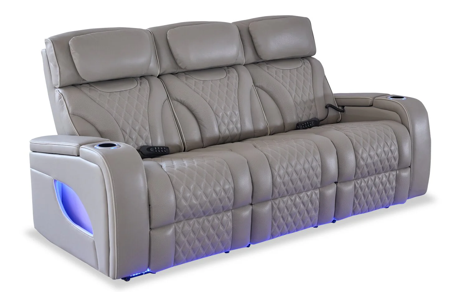 Drake Genuine Leather Power Reclining Sofa with Massage Function and Power Headrests - Grey - Image 4