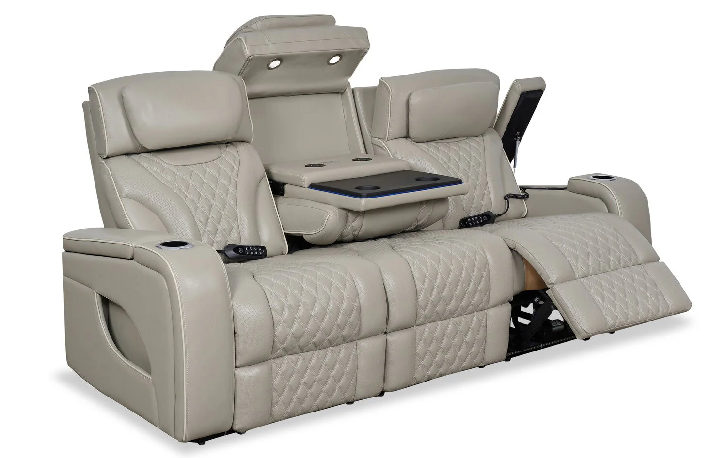 Drake Genuine Leather Power Reclining Sofa with Massage Function and Power Headrests - Grey - Image 5