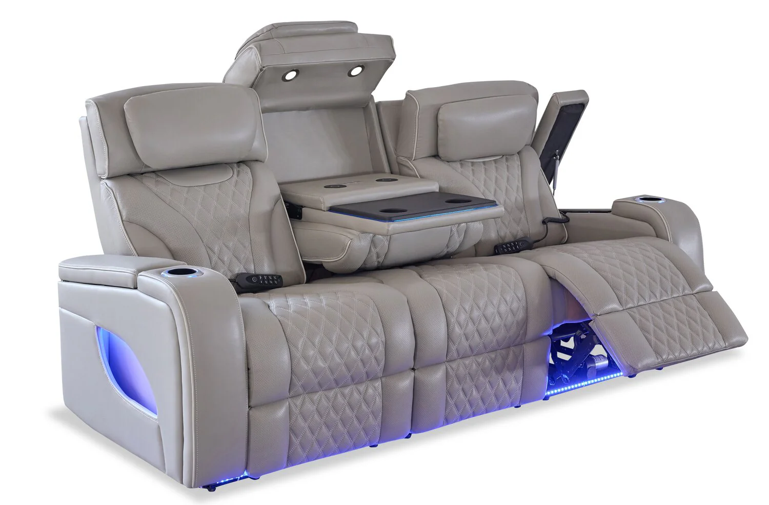 Drake Genuine Leather Power Reclining Sofa with Massage Function and Power Headrests - Grey - Image 6