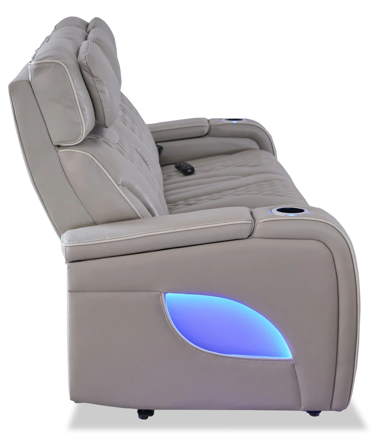 Drake Genuine Leather Power Reclining Sofa with Massage Function and Power Headrests - Grey - Image 7