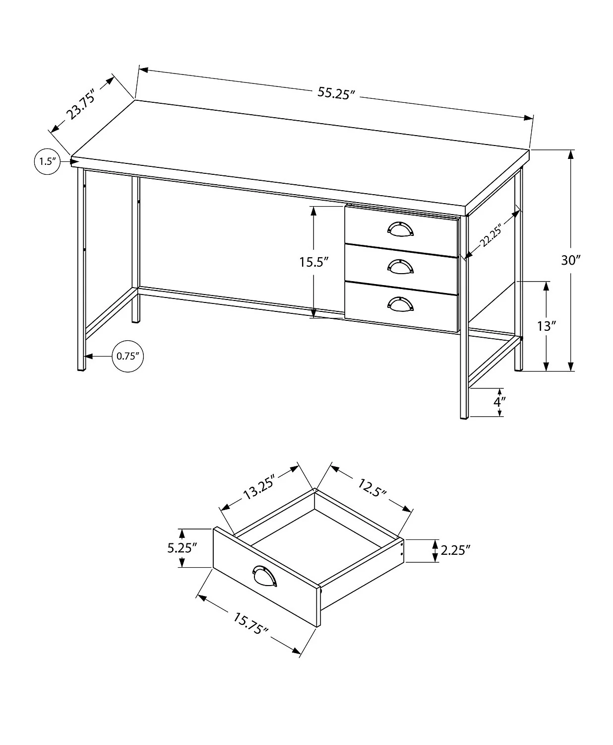Dysart 55" Reclaimed Wood-Look Desk - Grey - Image 4