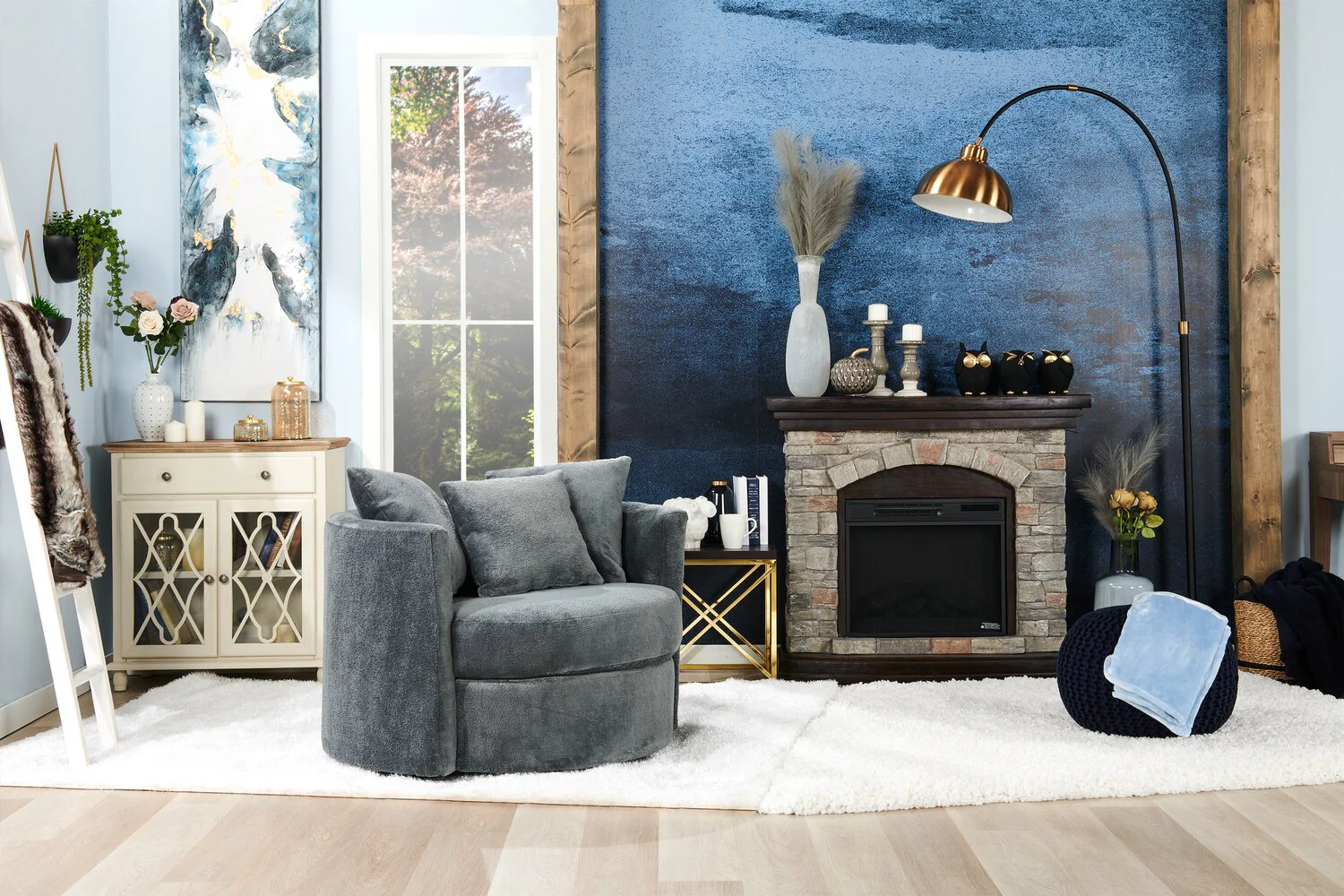 Ellis Chenille Swivel Cuddler Chair - Plush Thunder - Image 10