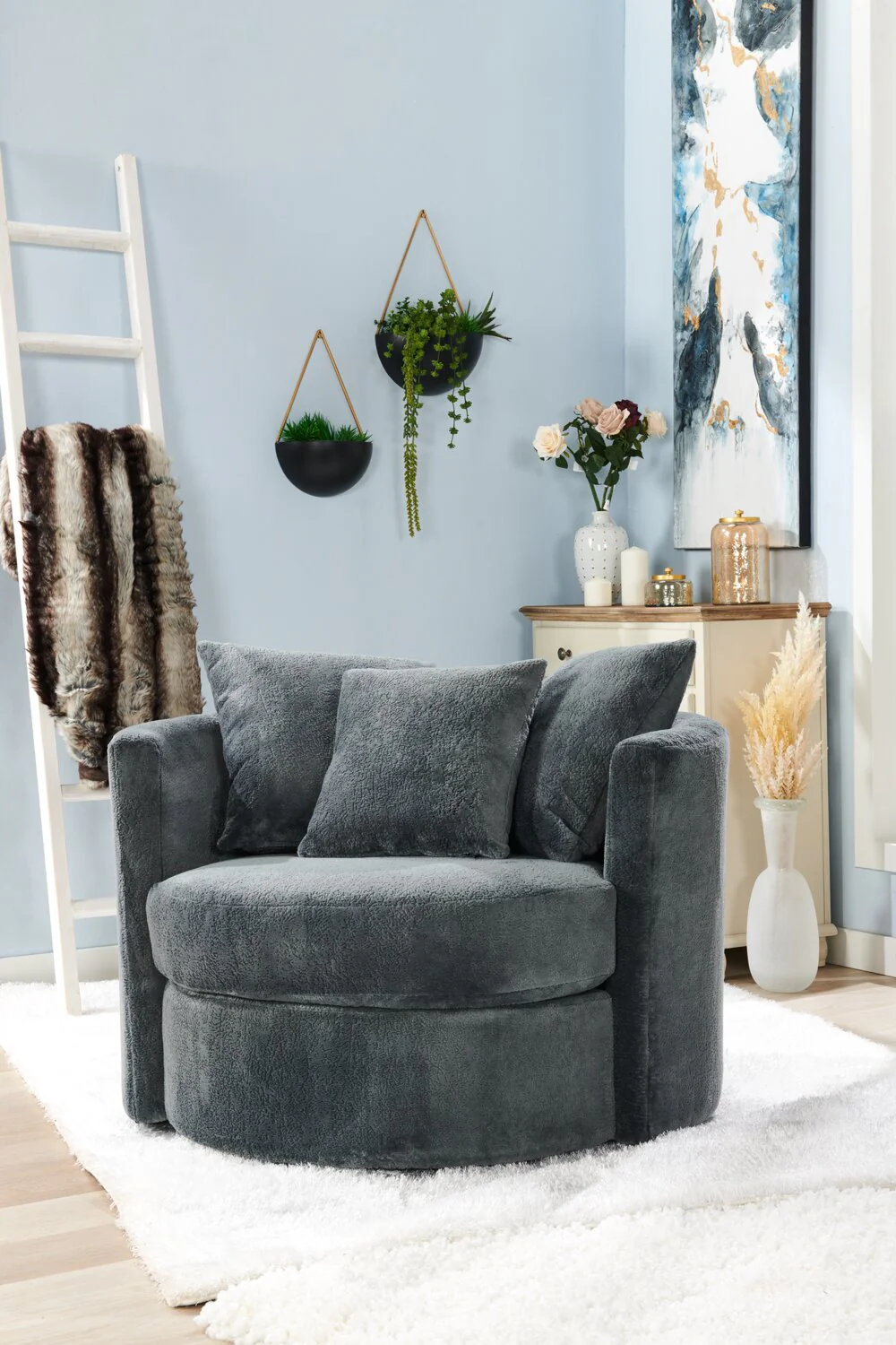 Ellis Chenille Swivel Cuddler Chair - Plush Thunder - Image 11
