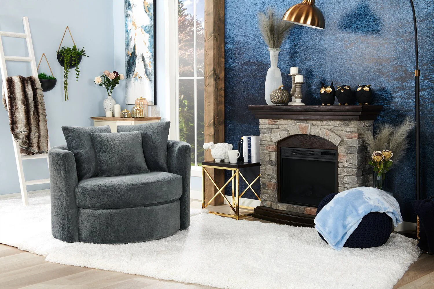Ellis Chenille Swivel Cuddler Chair - Plush Thunder - Image 9