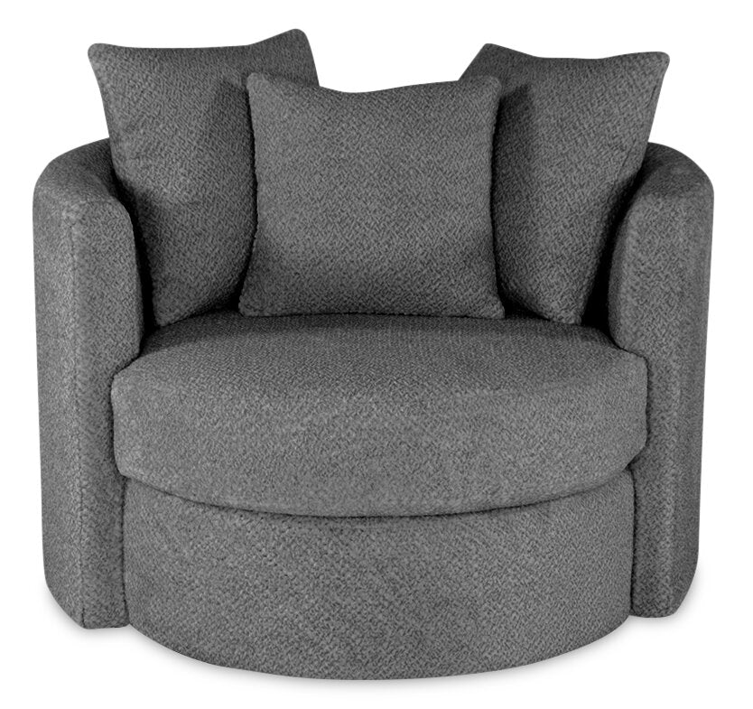 Ellis Chenille Swivel Cuddler Chair - Teddy Nightfall - Image 2