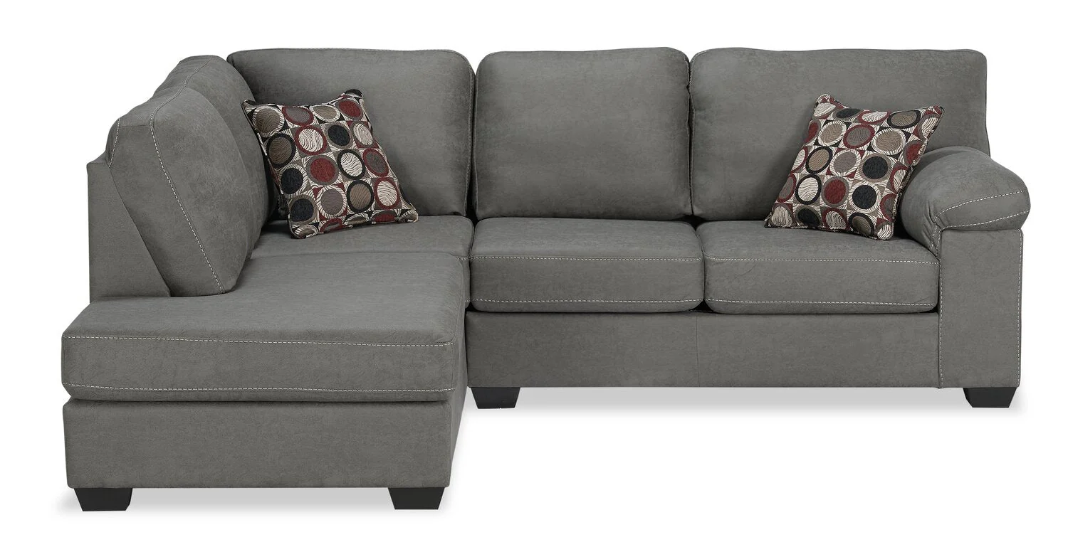 Farrow 2-Piece Leather-Look Fabric Left-Facing Condo Sectional - Grey - Image 2