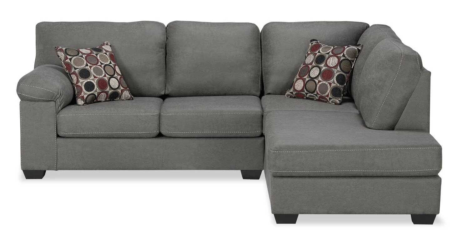 Farrow 2-Piece Leather-Look Fabric Right-Facing Condo Sectional - Grey - Image 2