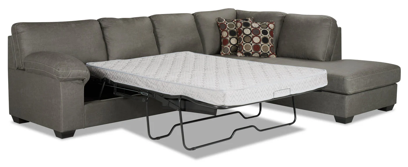 Farrow 2-Piece Leather-Look Fabric Right-Facing Sofa Bed Sectional - Grey - Image 3