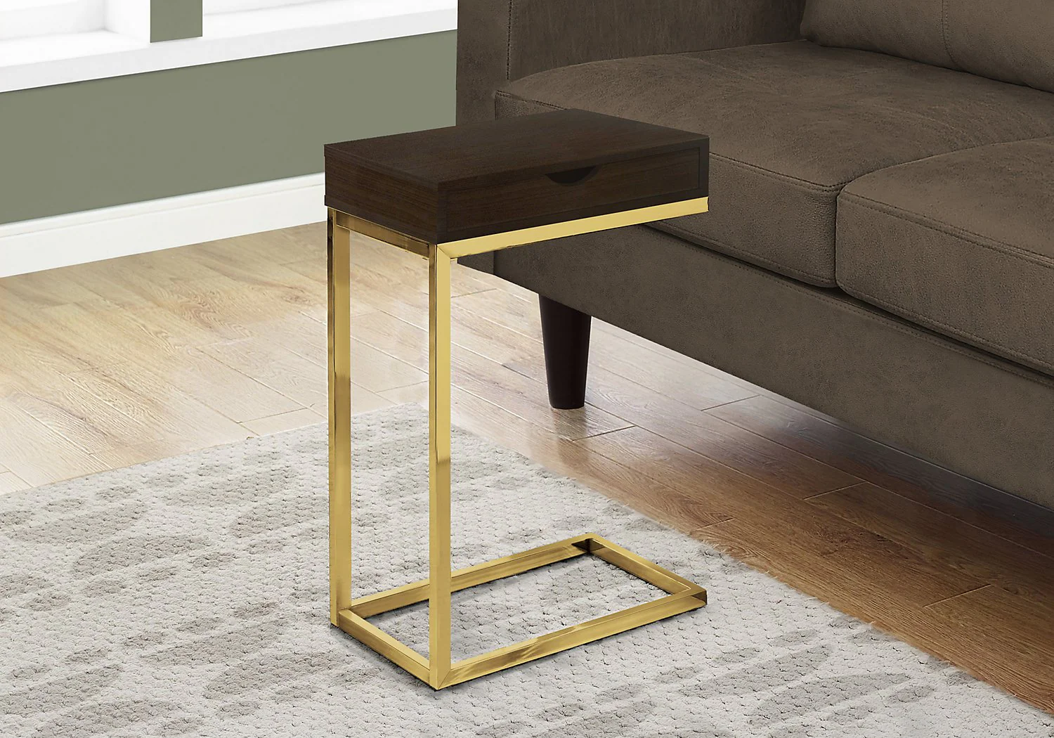Findlay Chairside Table with Drawer - Cappuccino and Gold - Image 4