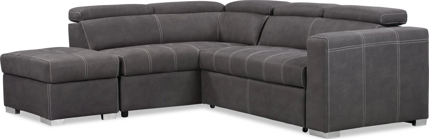 Foynes 3-Piece Faux Suede Left-Facing Sleeper Sectional - Cement