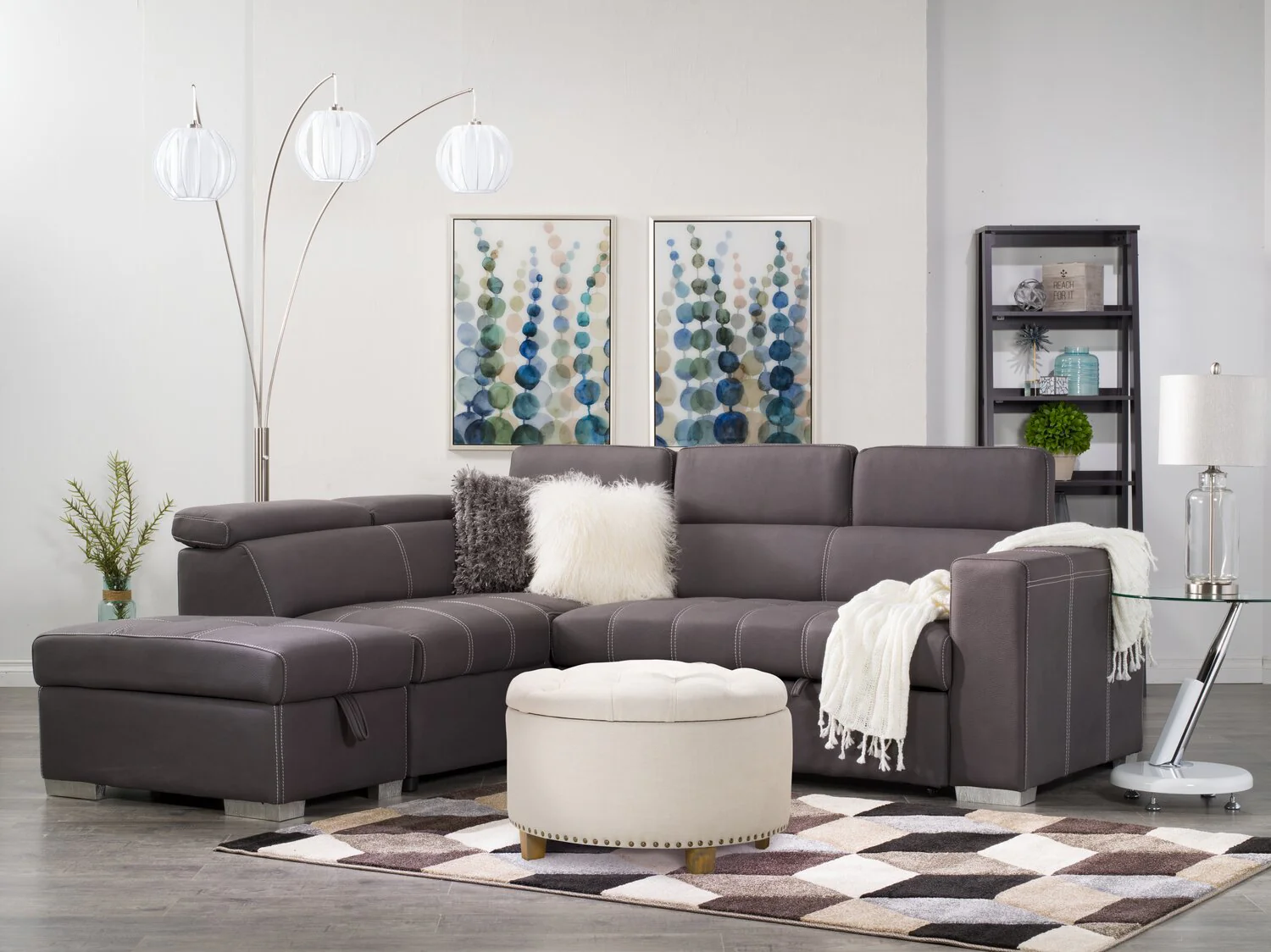 Foynes 3-Piece Faux Suede Left-Facing Sleeper Sectional - Cement - Image 11