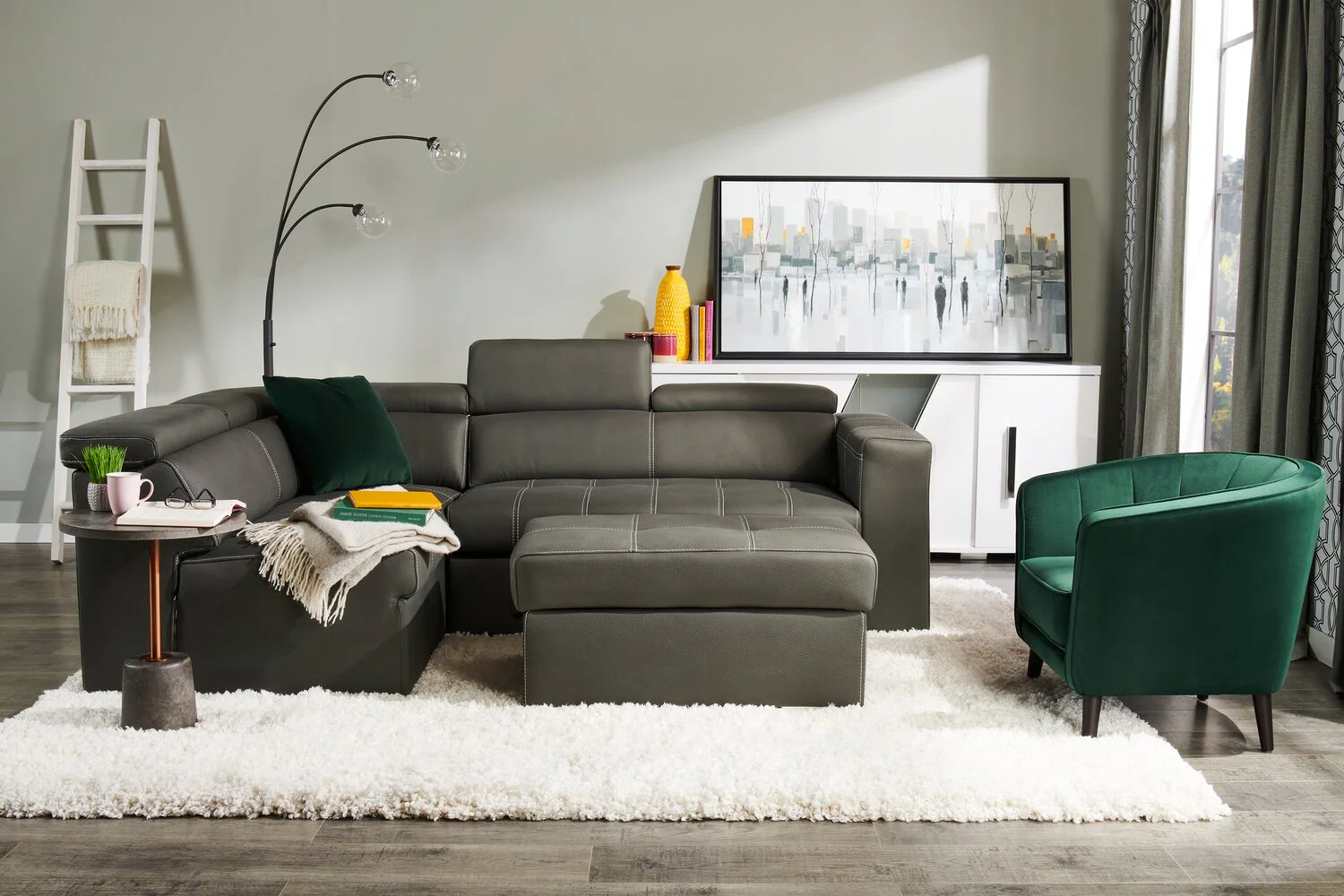 Foynes 3-Piece Faux Suede Left-Facing Sleeper Sectional - Cement - Image 12