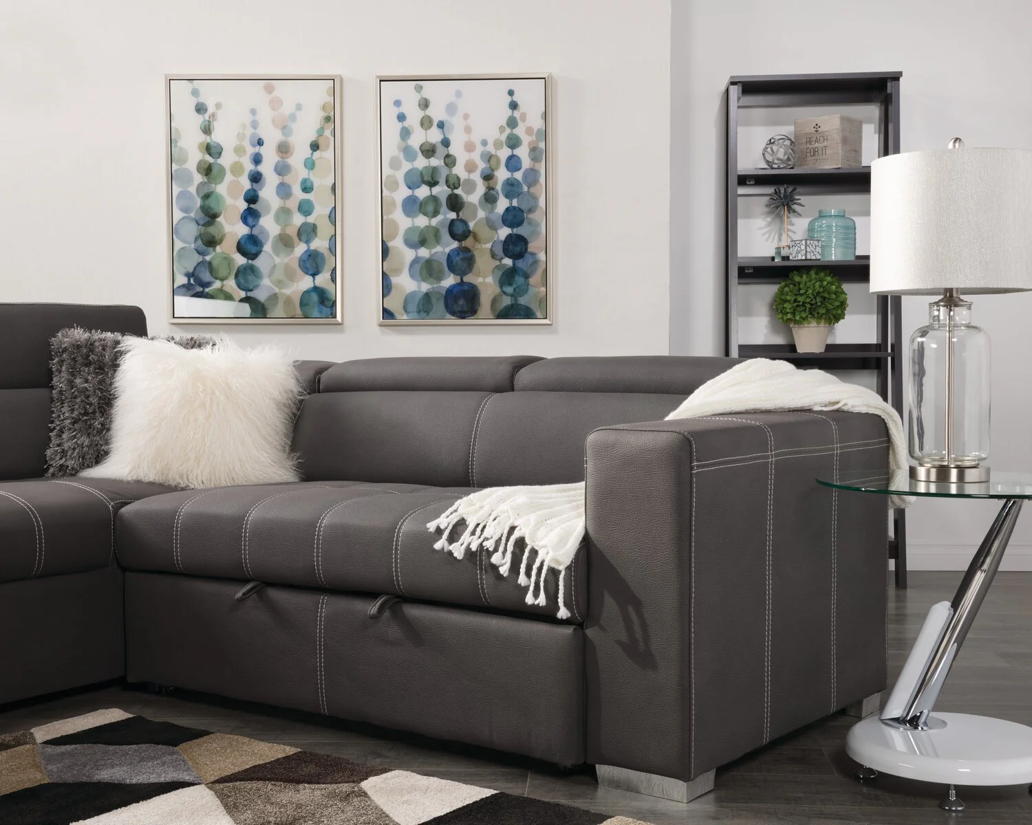 Foynes 3-Piece Faux Suede Left-Facing Sleeper Sectional - Cement - Image 13