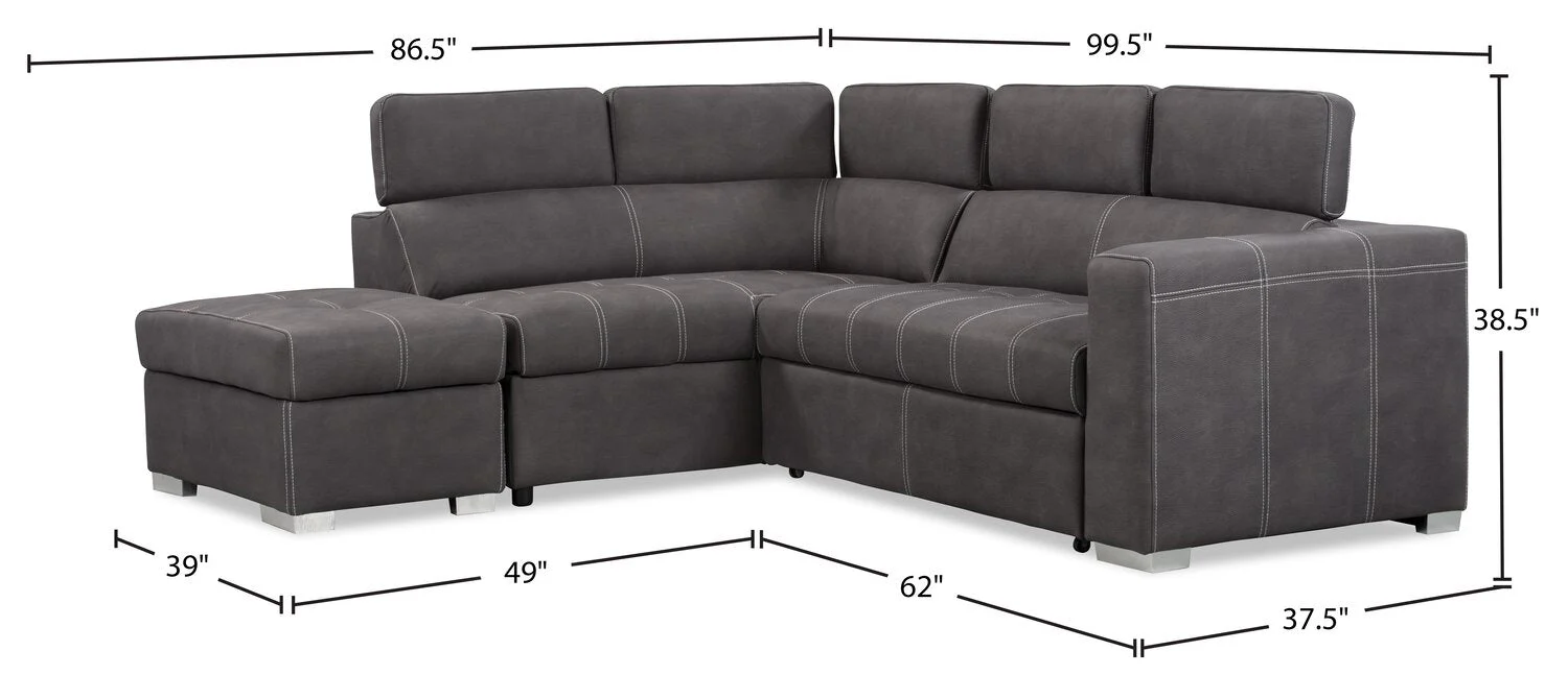 Foynes 3-Piece Faux Suede Left-Facing Sleeper Sectional - Cement - Image 18