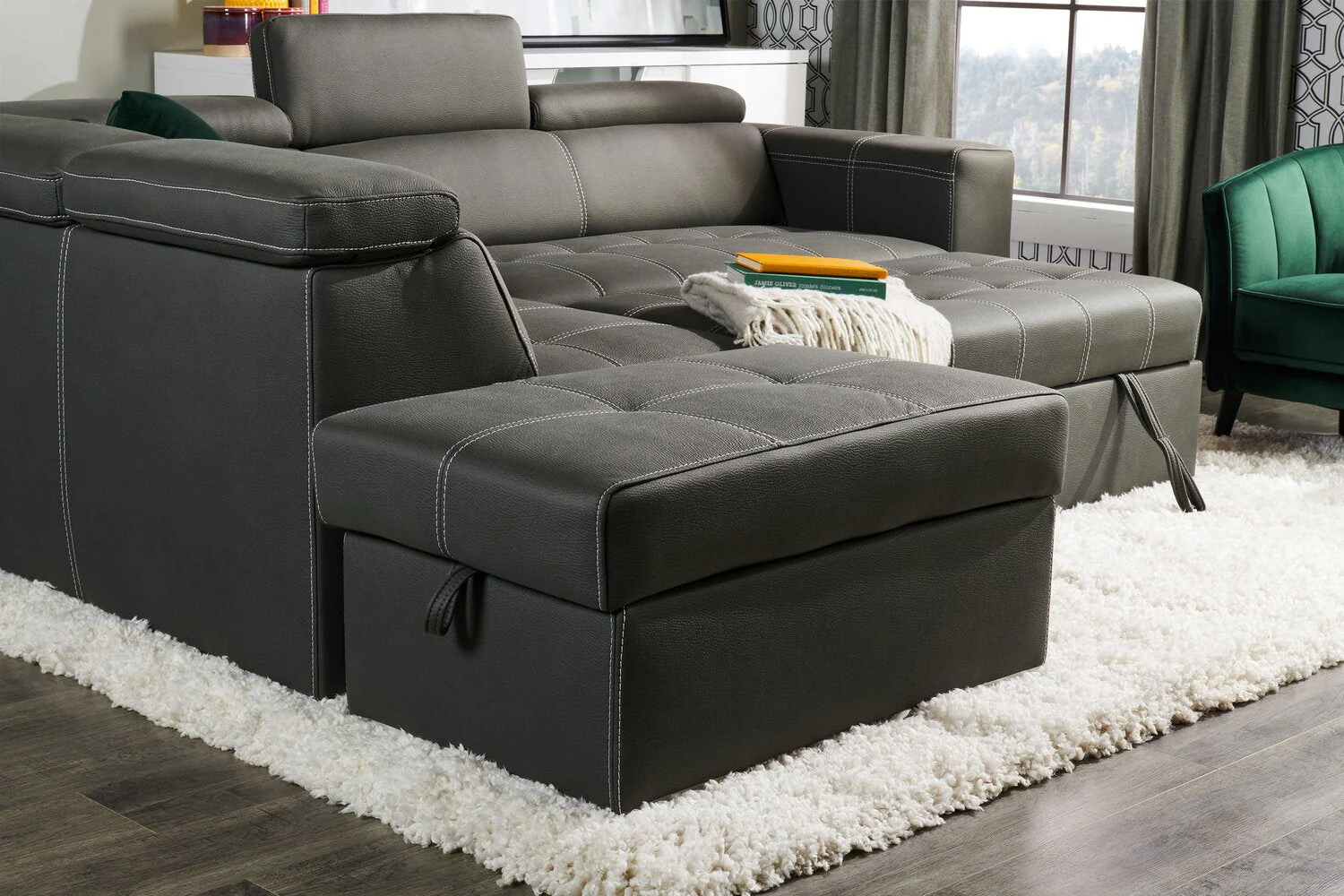 Foynes 3-Piece Faux Suede Left-Facing Sleeper Sectional - Cement - Image 8