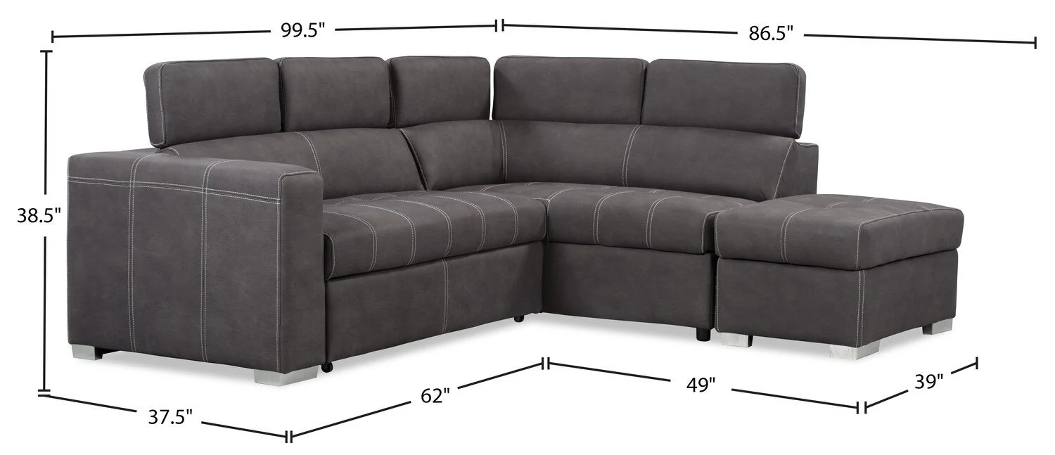 Foynes 3-Piece Faux Suede Right-Facing Sleeper Sectional - Cement - Image 10