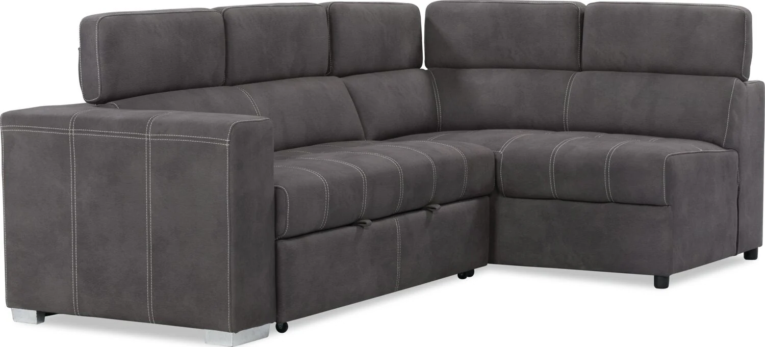 Foynes 3-Piece Faux Suede Right-Facing Sleeper Sectional - Cement - Image 3