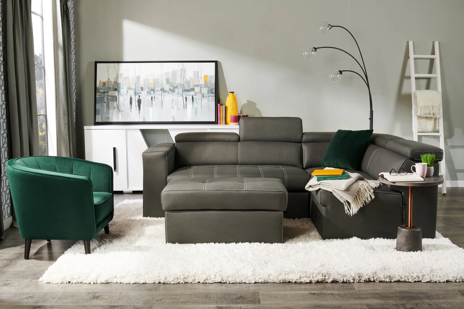 Foynes 3-Piece Faux Suede Right-Facing Sleeper Sectional - Cement - Image 4