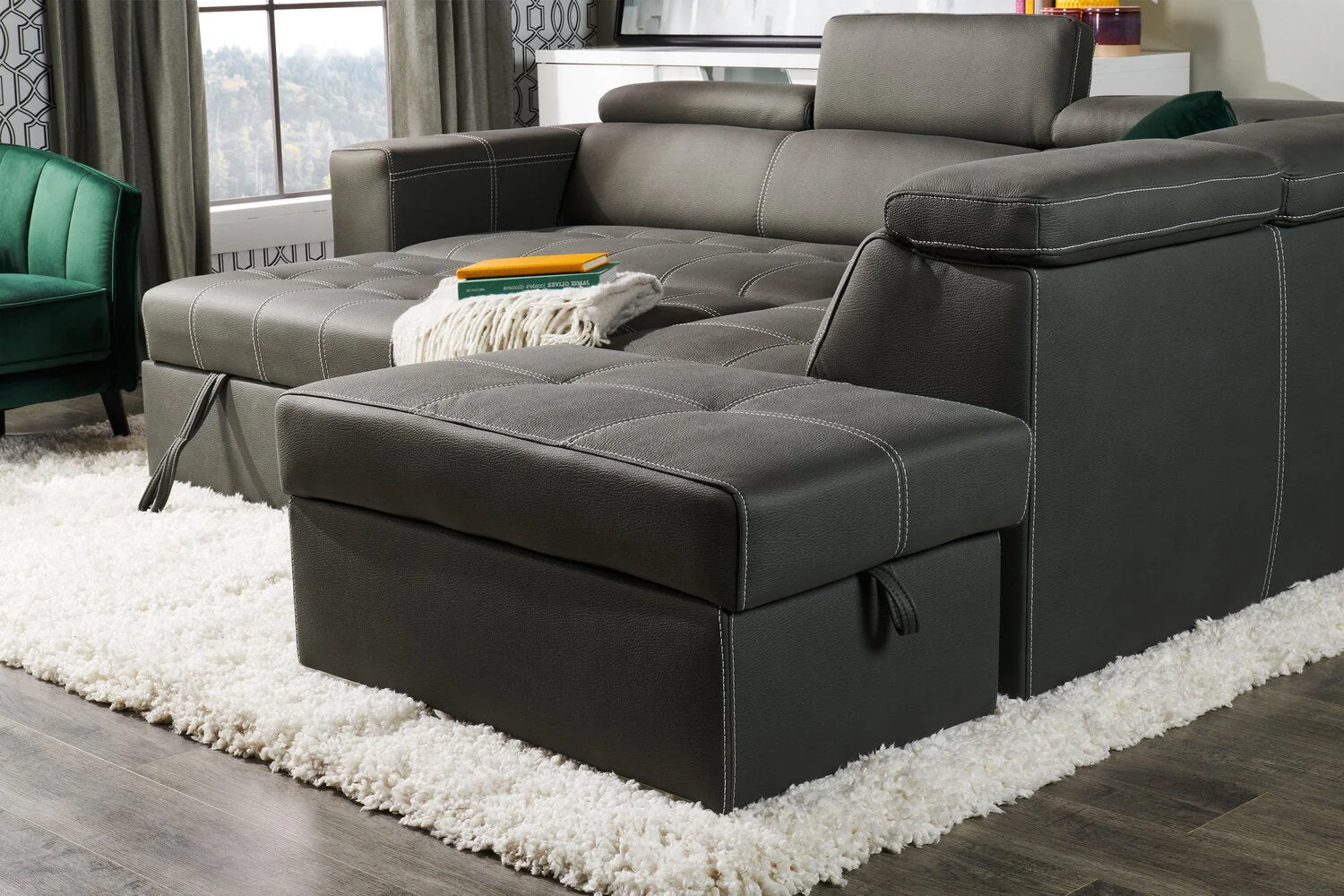 Foynes 3-Piece Faux Suede Right-Facing Sleeper Sectional - Cement - Image 5