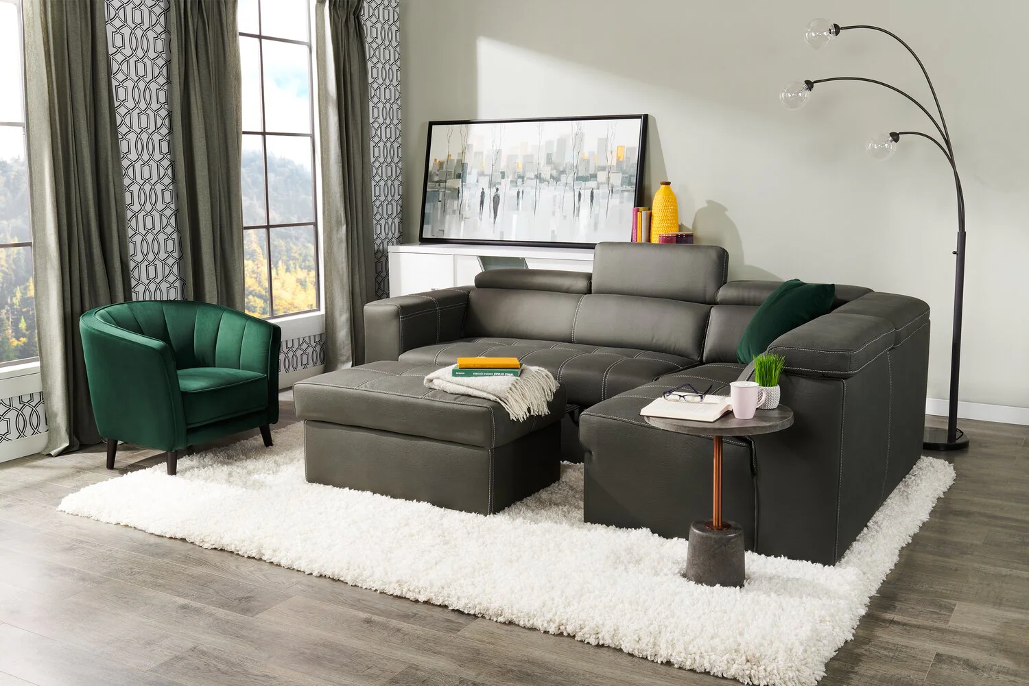 Foynes 3-Piece Faux Suede Right-Facing Sleeper Sectional - Cement - Image 6
