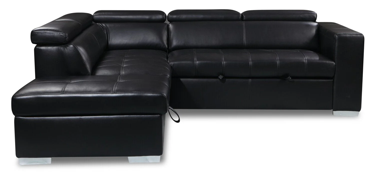 Foynes 3-Piece Leather-Look Fabric Left-Facing Sleeper Sectional - Black - Image 2
