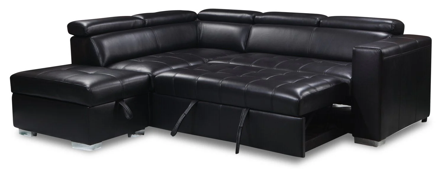 Foynes 3-Piece Leather-Look Fabric Left-Facing Sleeper Sectional - Black - Image 3