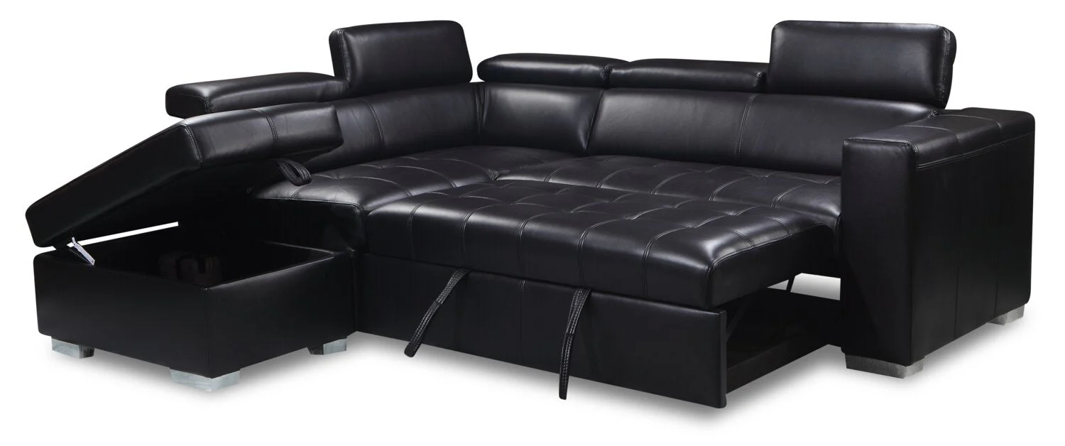 Foynes 3-Piece Leather-Look Fabric Left-Facing Sleeper Sectional - Black - Image 4