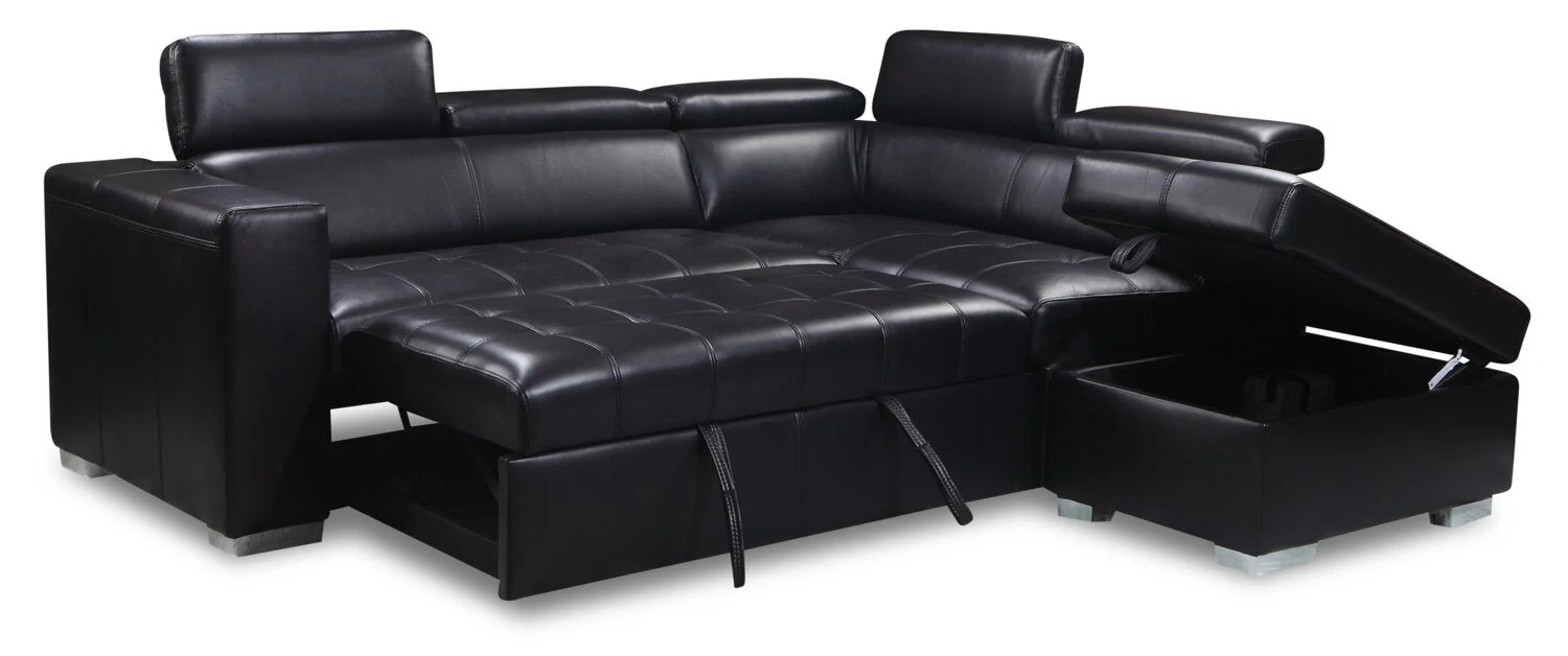 Foynes 3-Piece Leather-Look Fabric Right-Facing Sleeper Sectional - Black - Image 3