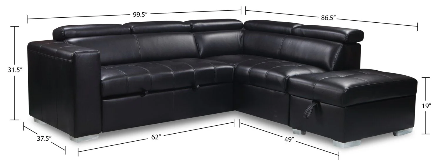 Foynes 3-Piece Leather-Look Fabric Right-Facing Sleeper Sectional - Black - Image 9