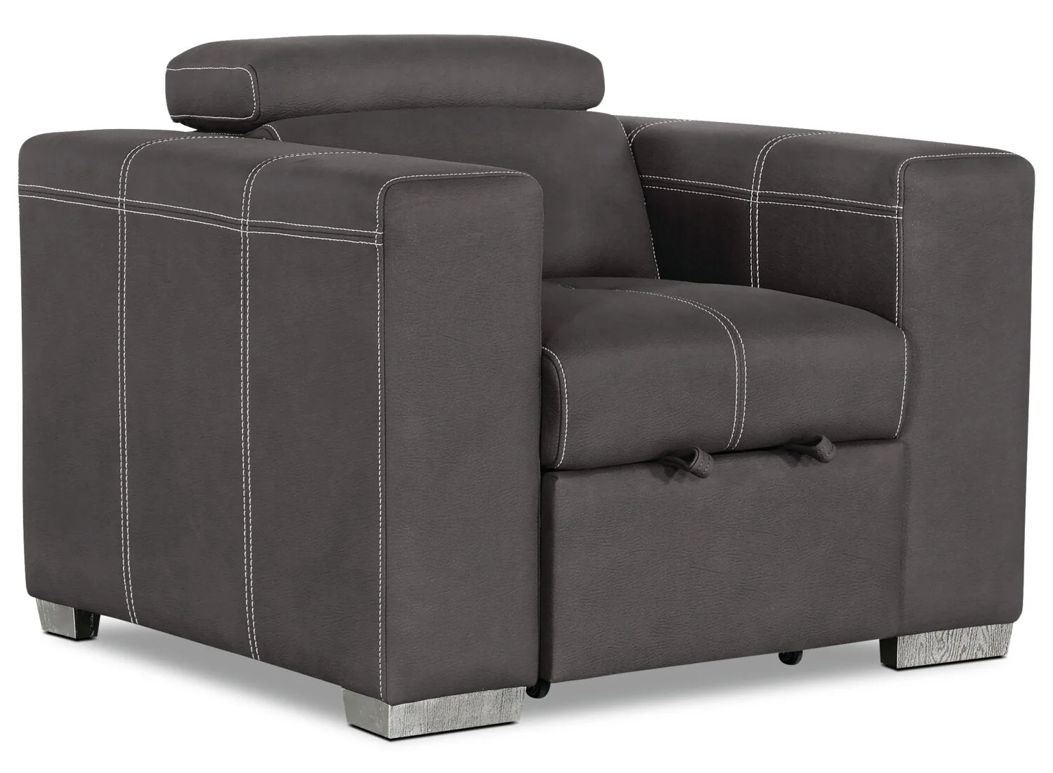 Foynes Faux Suede Chair with Pull-Out Ottoman - Cement