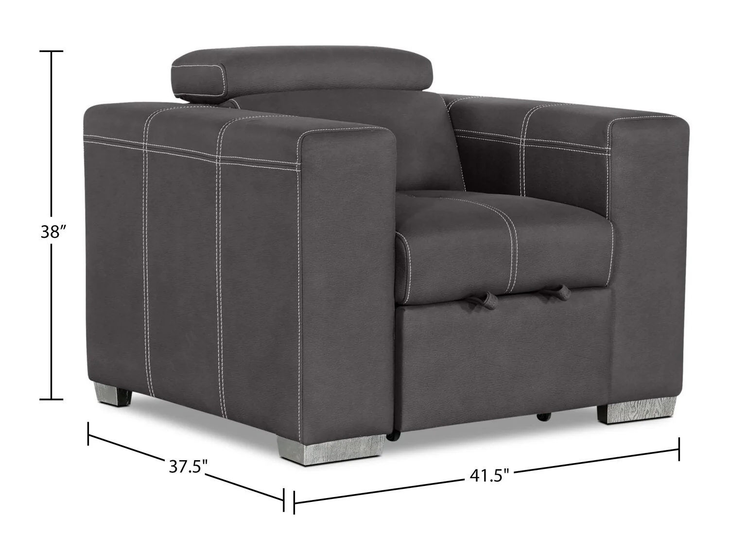 Foynes Faux Suede Chair with Pull-Out Ottoman - Cement - Image 16