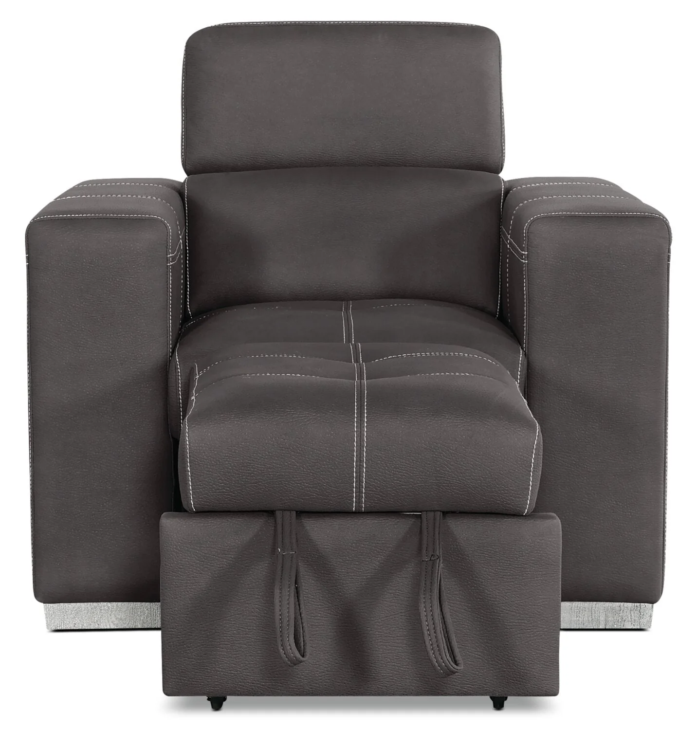 Foynes Faux Suede Chair with Pull-Out Ottoman - Cement - Image 3