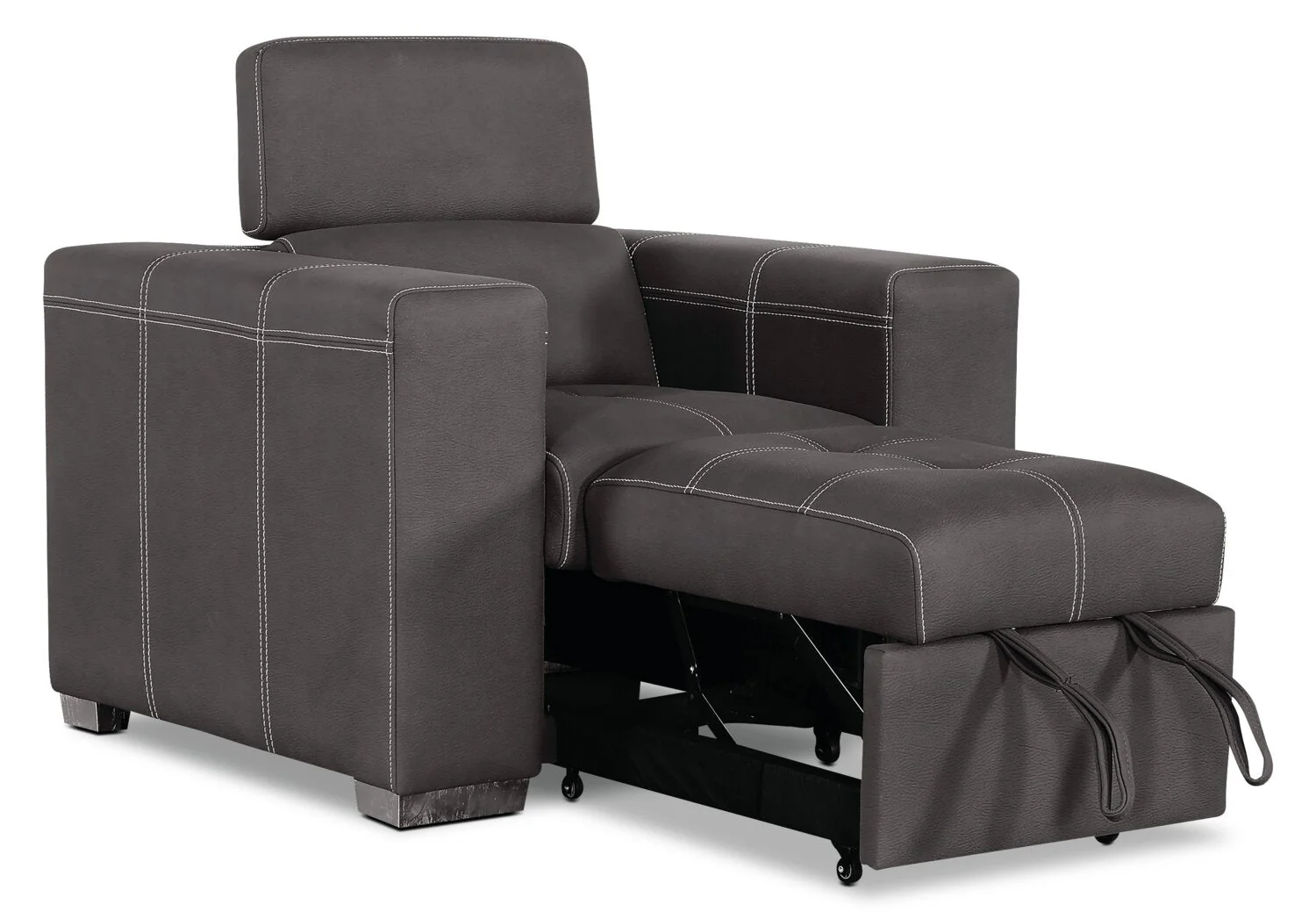 Foynes Faux Suede Chair with Pull-Out Ottoman - Cement - Image 4