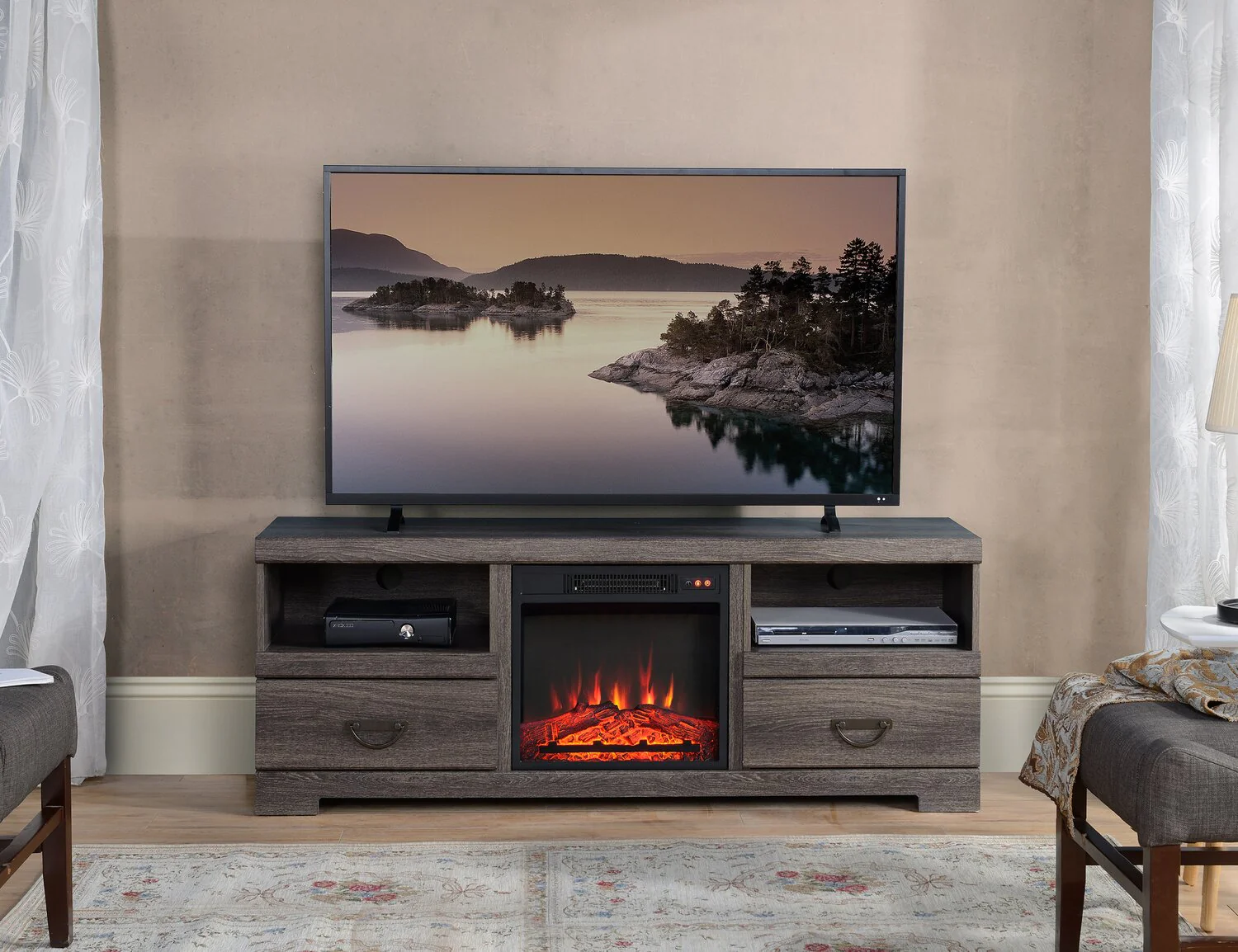 Funchal 60" TV Stand with Log Fireplace - Image 9