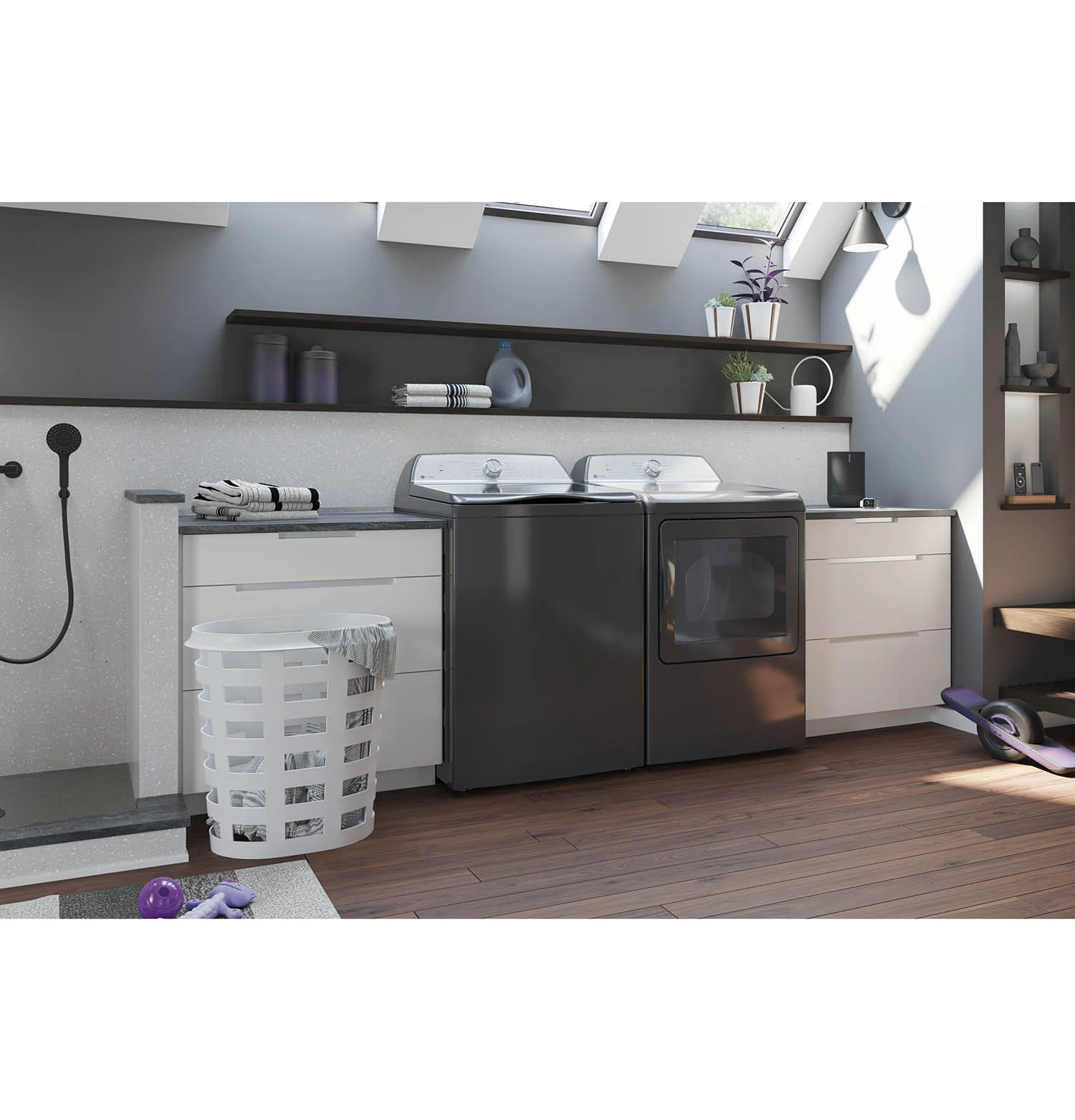 GE Profile Diamond Grey Top Load Washer (5.8 IEC cu. ft.) & GE Profile Diamond Grey Electric Dryer (7.4 cu. ft.) - PTW600BPRDG/PTD60EBMRDG - Image 2