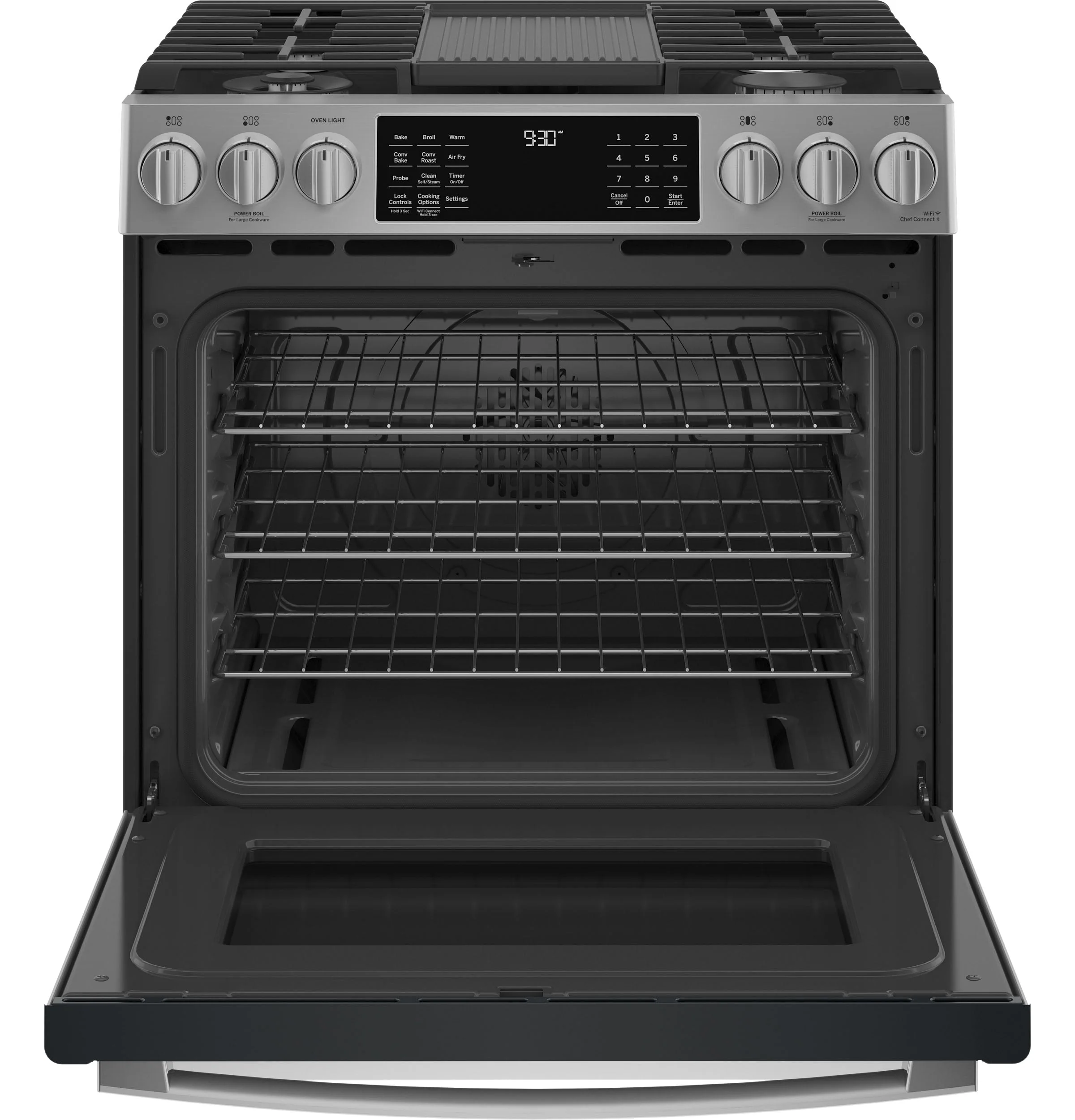 GE Profile Fingerprint Resistant Stainless Steel 30" Smart Slide-In Front-Control Gas Range with Air Fry (5.6 Cu.Ft.) - PCGS930YPFS - Image 2