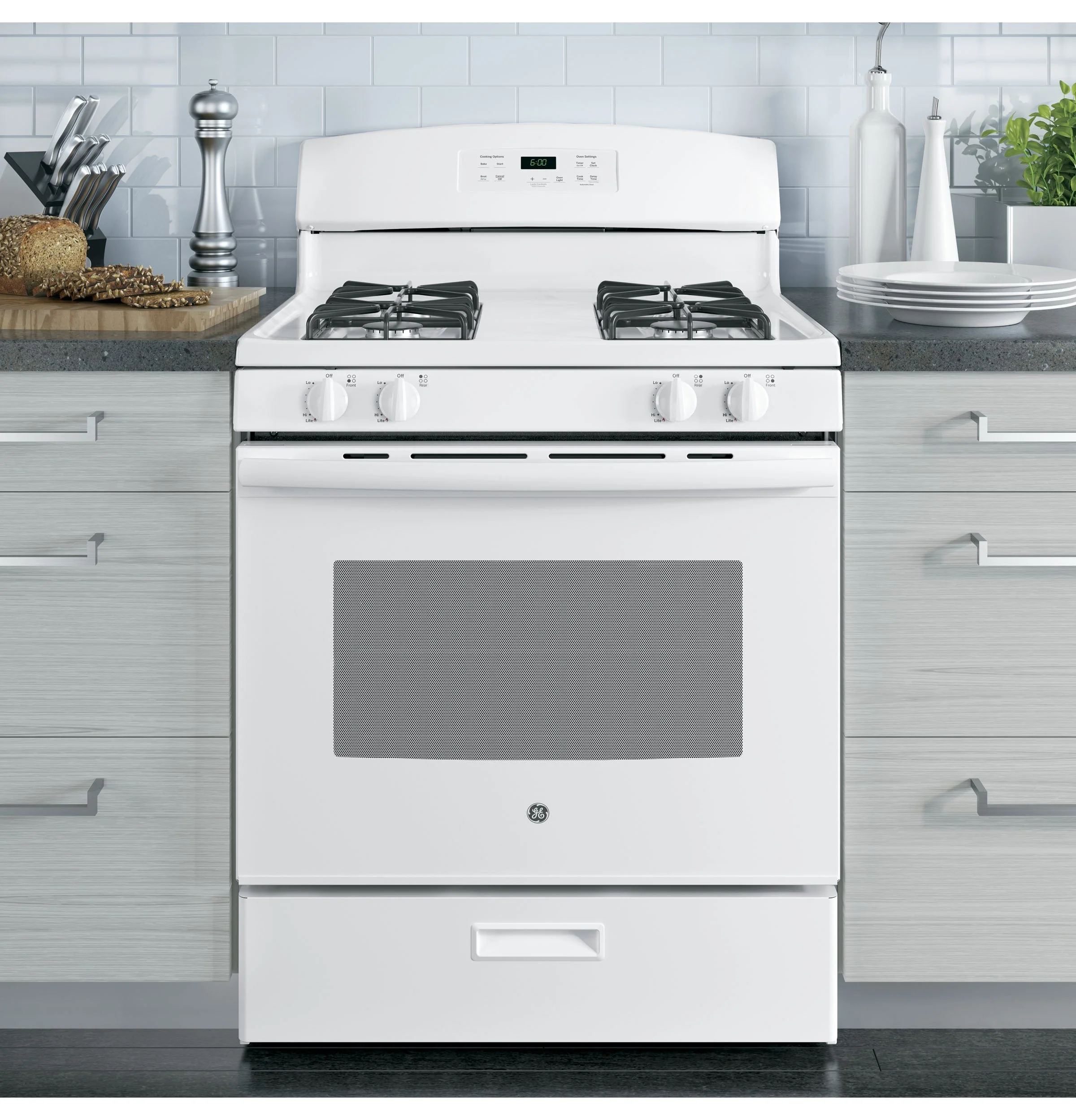 GE White Freestanding Gas Range (5.0 Cu. Ft.) - JCGBS60DEKWW - Image 2