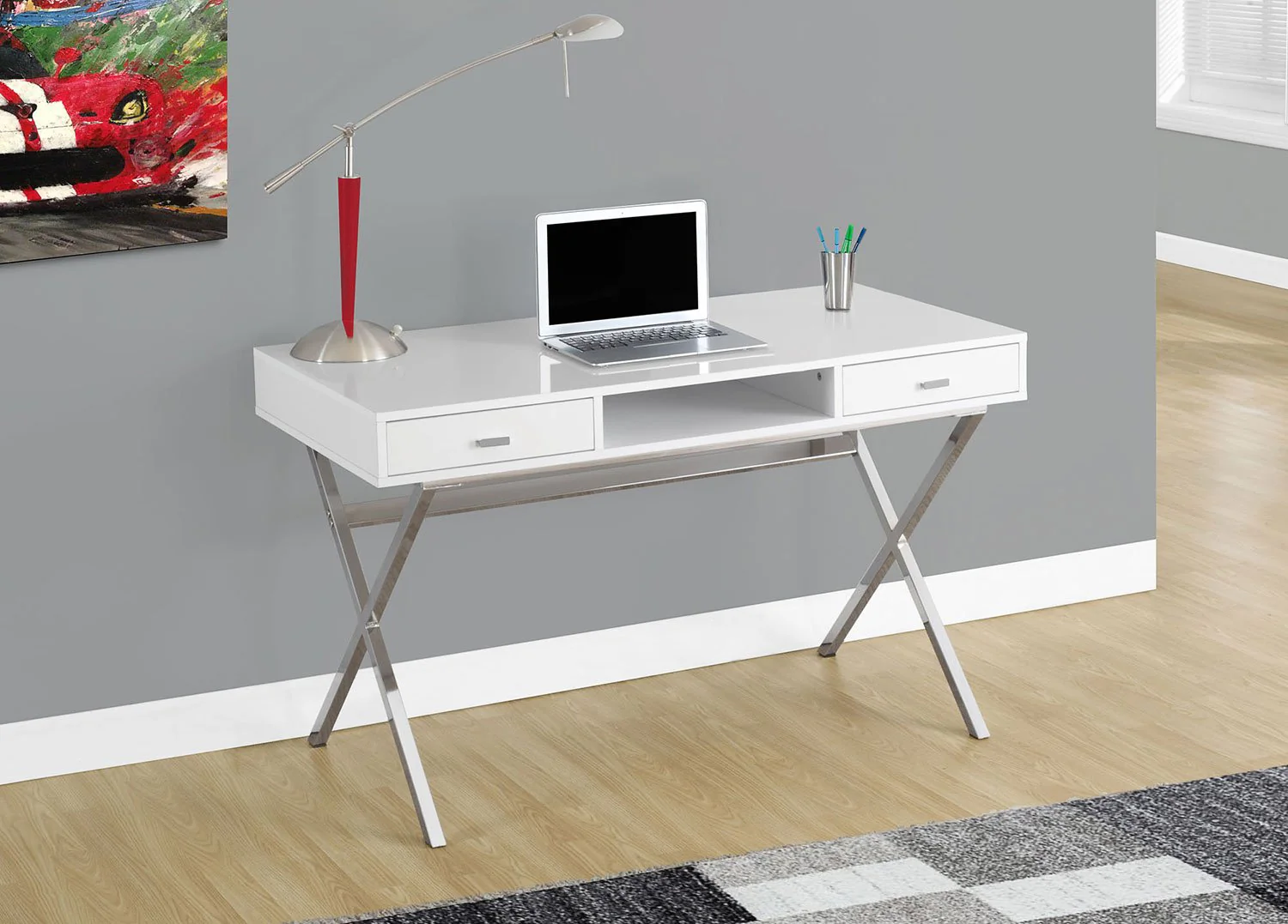 Glanmire Computer Desk - Glossy White - Image 2