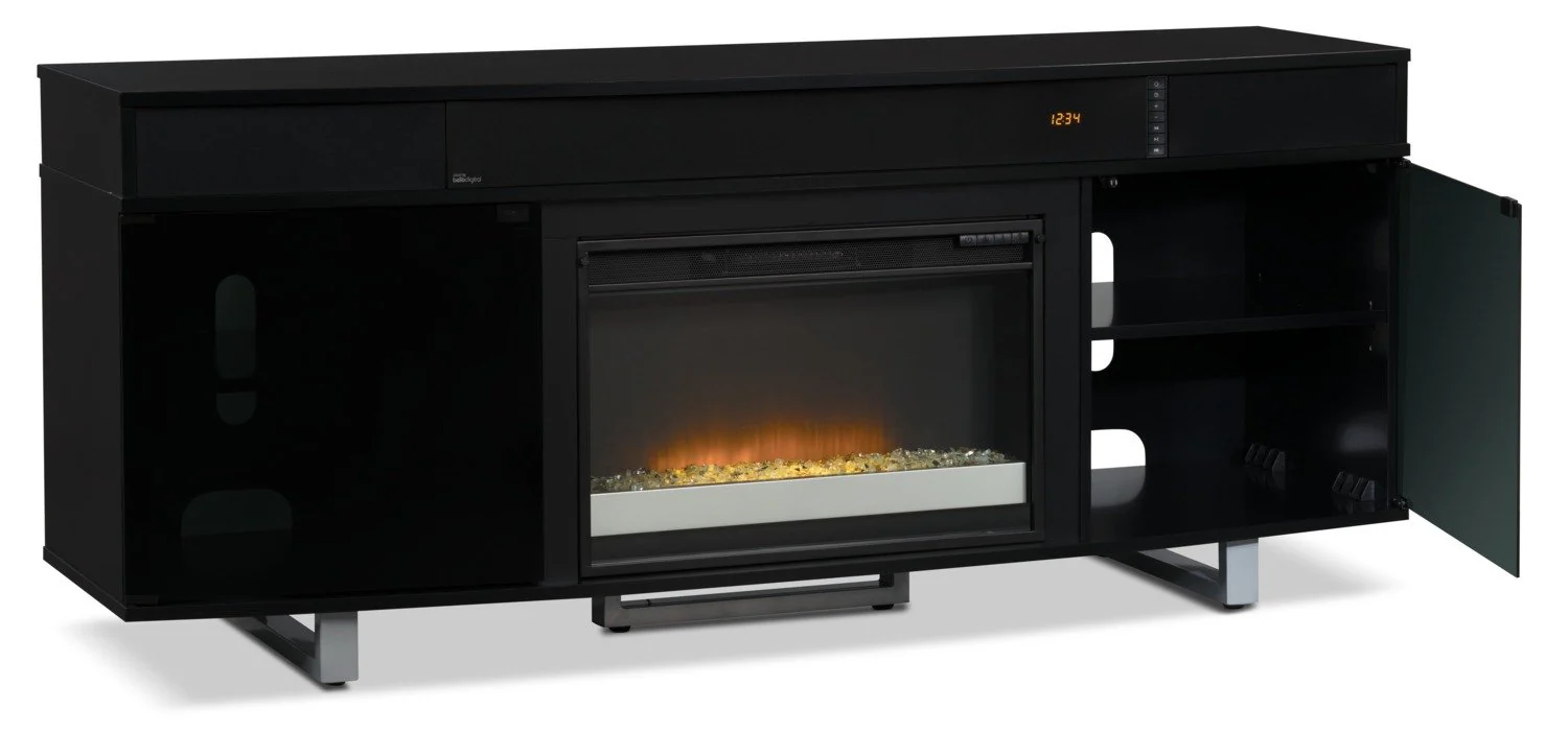 Greta 72" TV Stand with Glass Ember Firebox and Soundbar - Black - Image 3