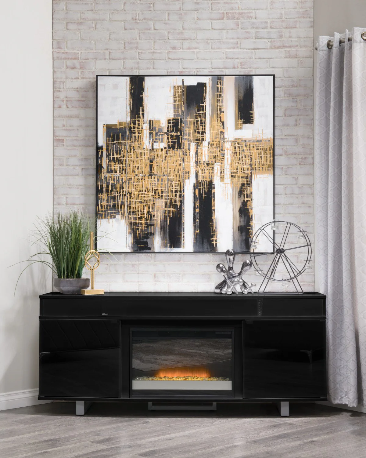 Greta 72" TV Stand with Glass Ember Firebox and Soundbar - Black - Image 4