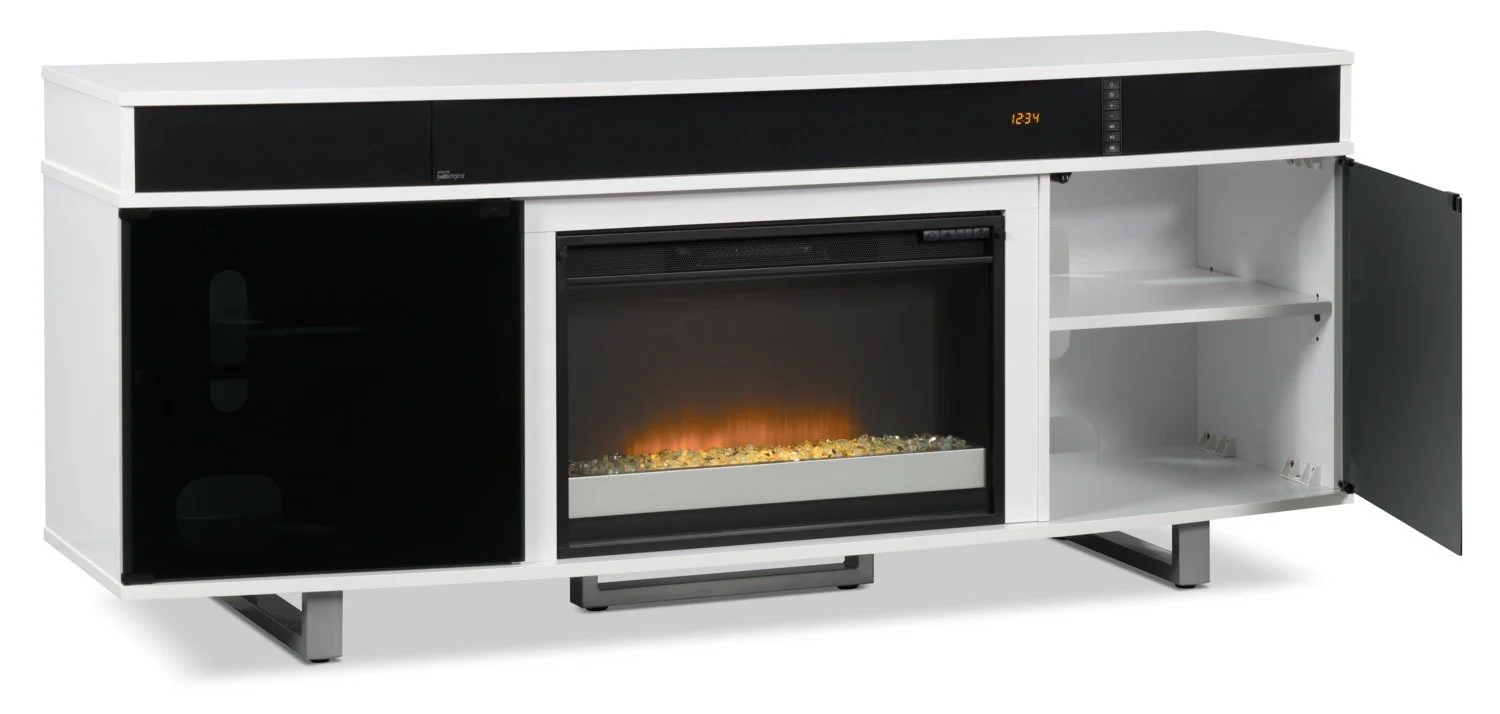 Greta 72" TV Stand with Glass Ember Firebox and Soundbar - White - Image 3